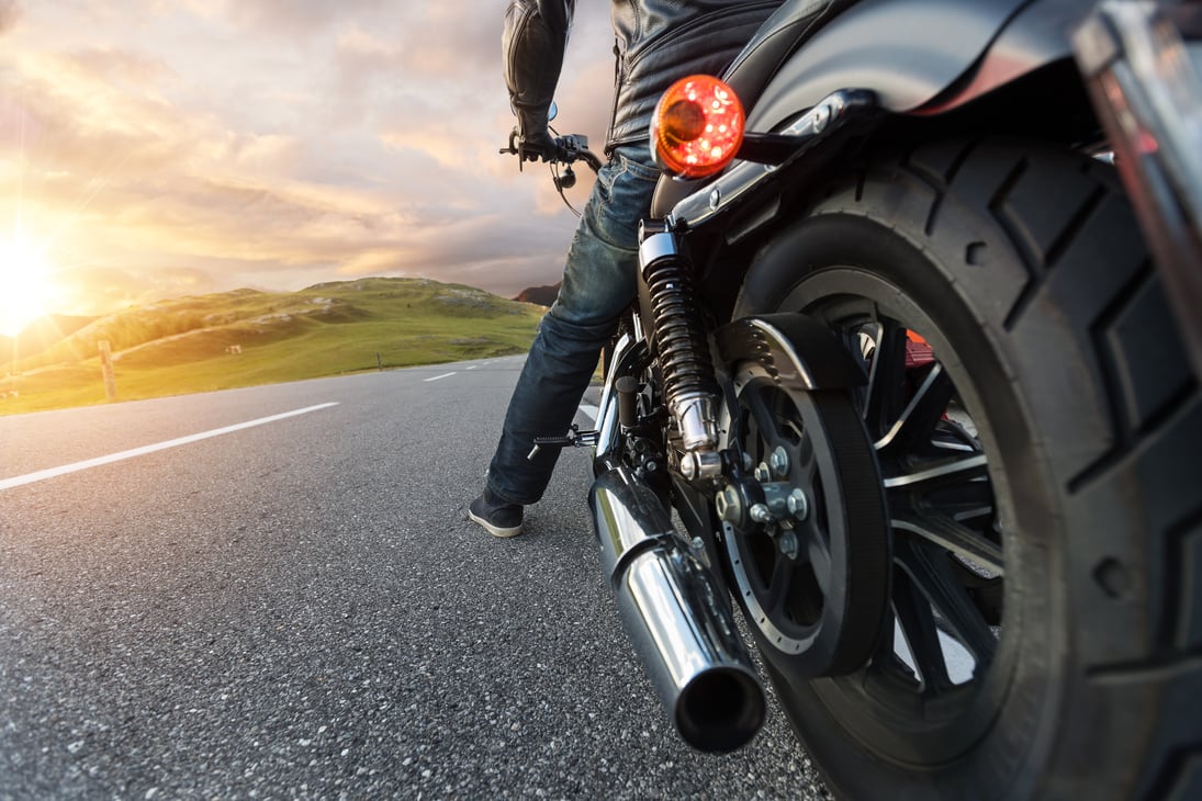 Detail of Motorcycle Driving in Alpine Road